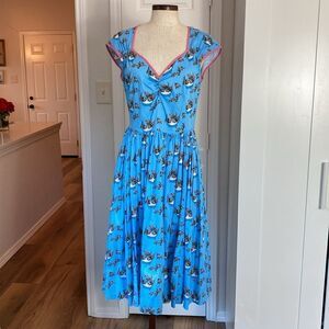MARY BLAIR cat print fit and flare pinup dress